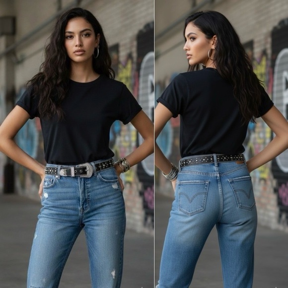 Kathy Van Zeeland Black Western Rhinestone Studded Belt Size Medium Y2K Bling - Picture 9 of 11